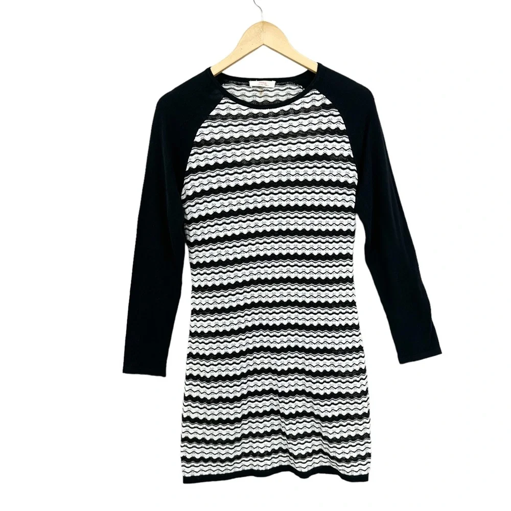 TRINA TURK Long Sleeve Mini Sweater Dress Black White